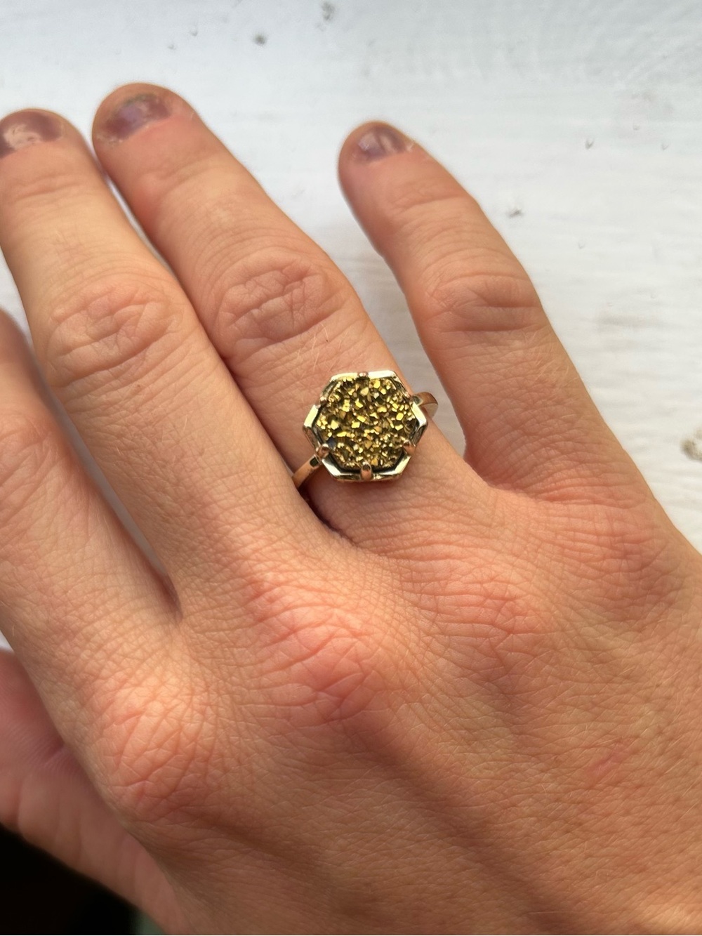 Kendra Scott Gold Druzy Hexagon Ring - Women's Fashion Ring Size 6